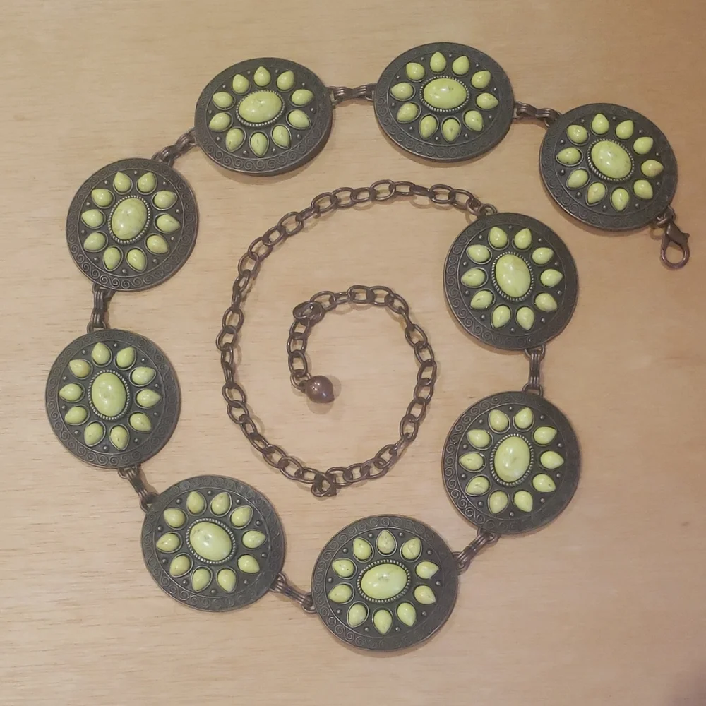 Bohemian Style Zinc Alloy Studded Green Aventurine Embellished Waist Chain Belt